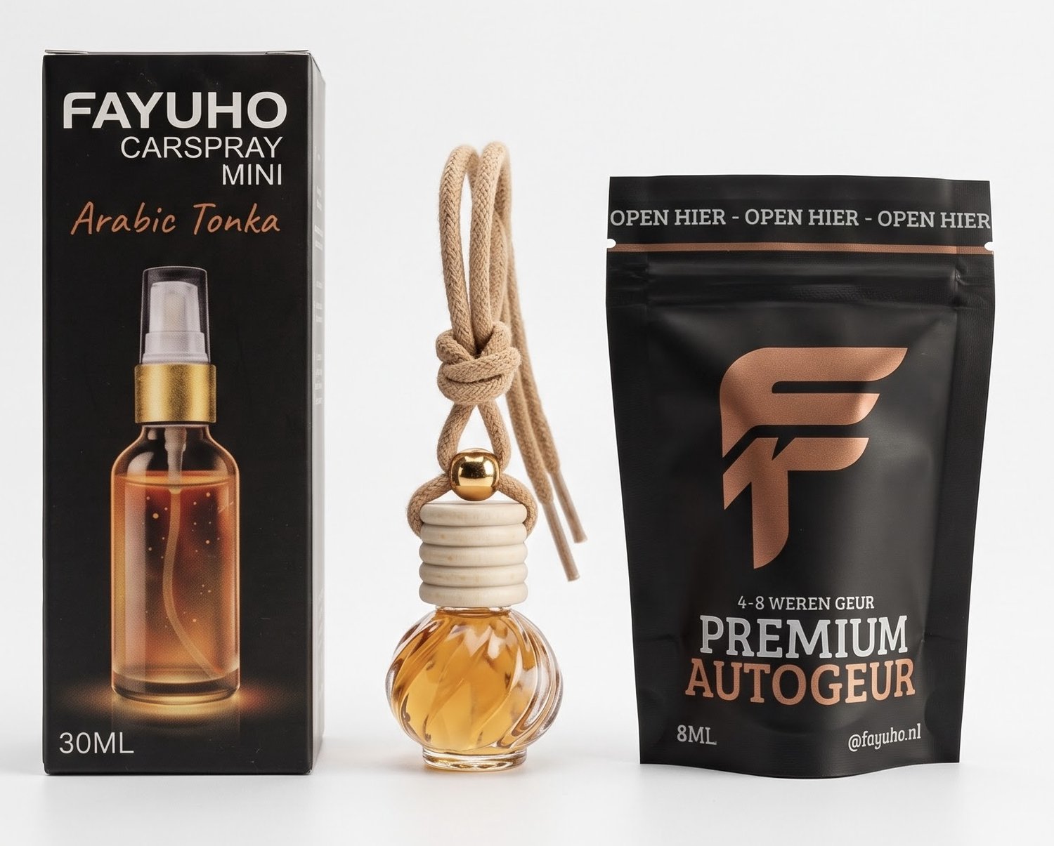 FAYUHO Luxe Autoparfum Bundel - Arabic Tonka - Hanger & Spray Geurset