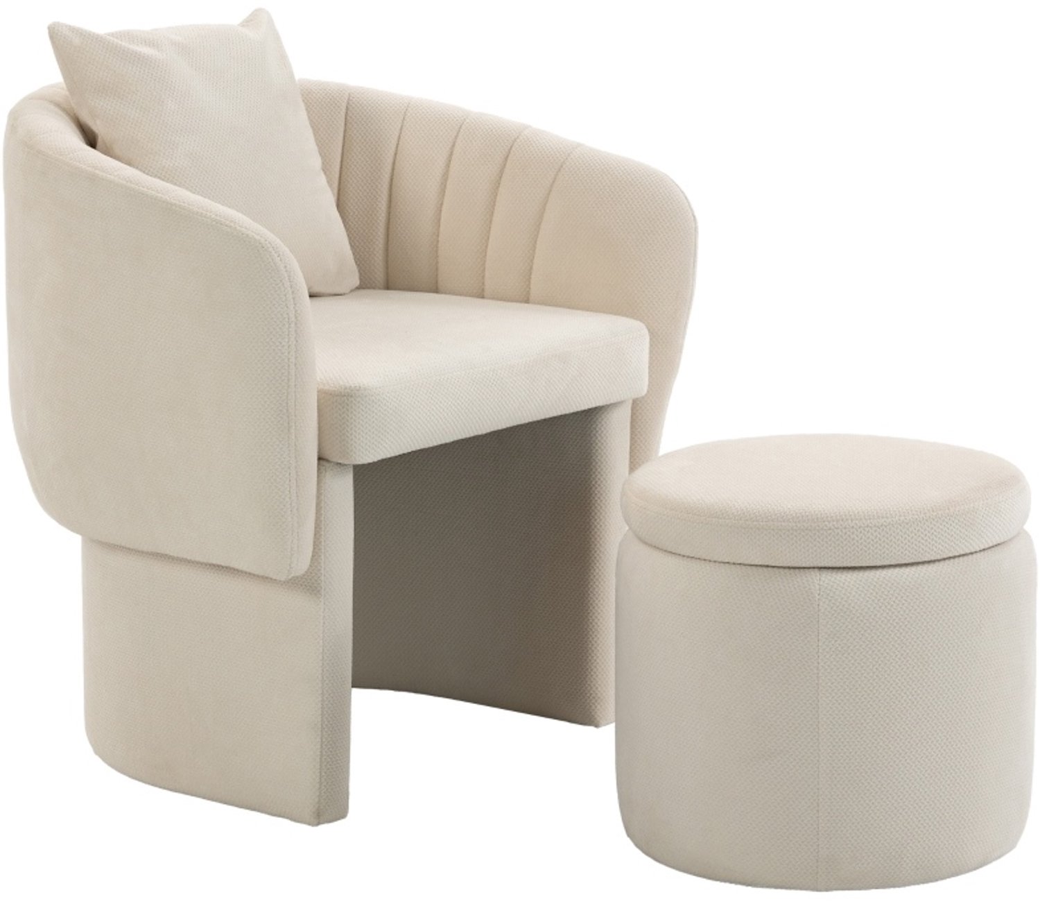 MIVRAY Fauteuil 72 x 62 x 70 cm - Met Losse Hocker en Lendenkussen - Voor Woonkamer en Slaapkamer - Chenille en Polyester - Beige