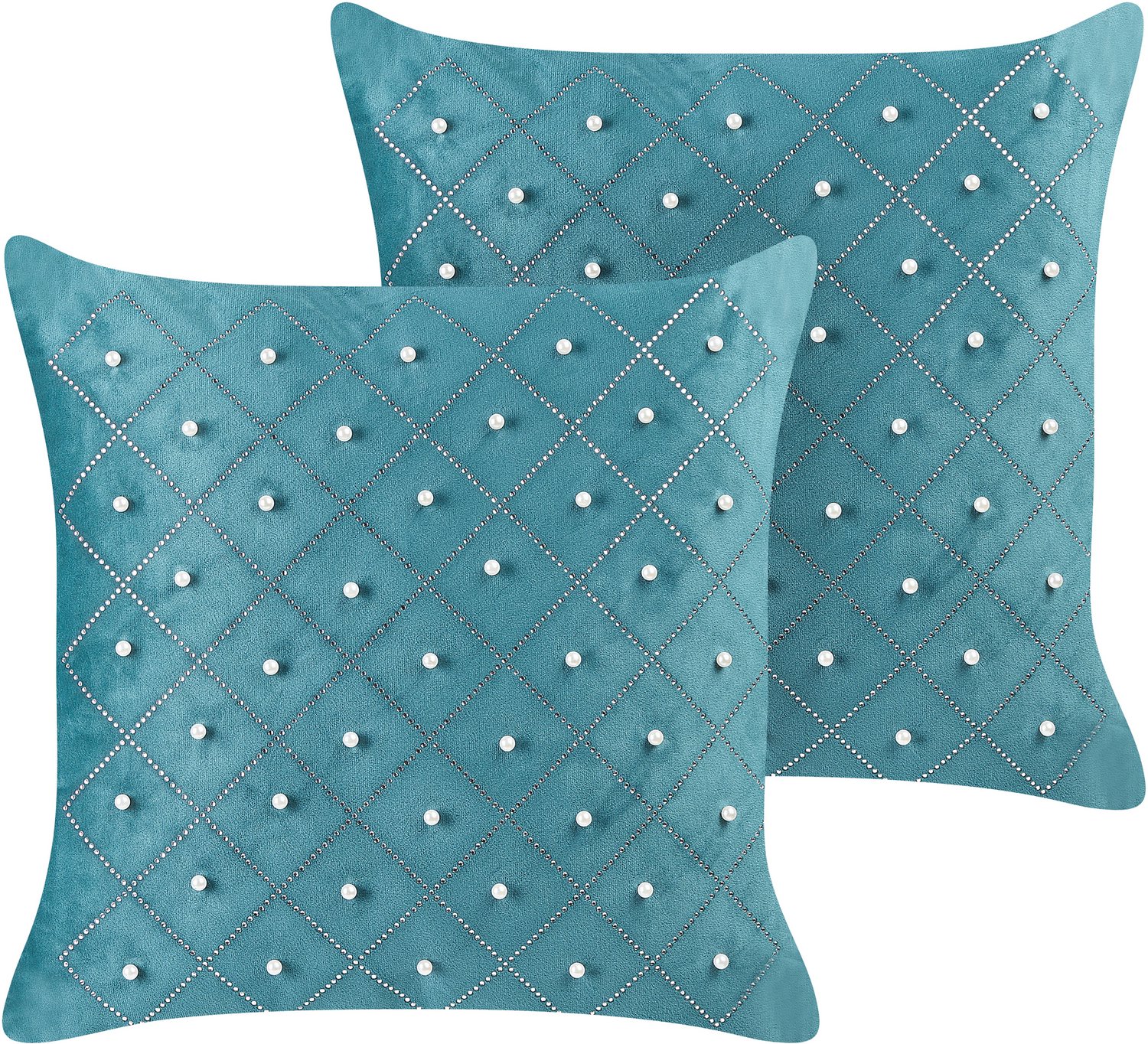 Beliani YARROW - Sierkussen set van 2 - Blauwgroen - 45 x 45 cm - Fluweel