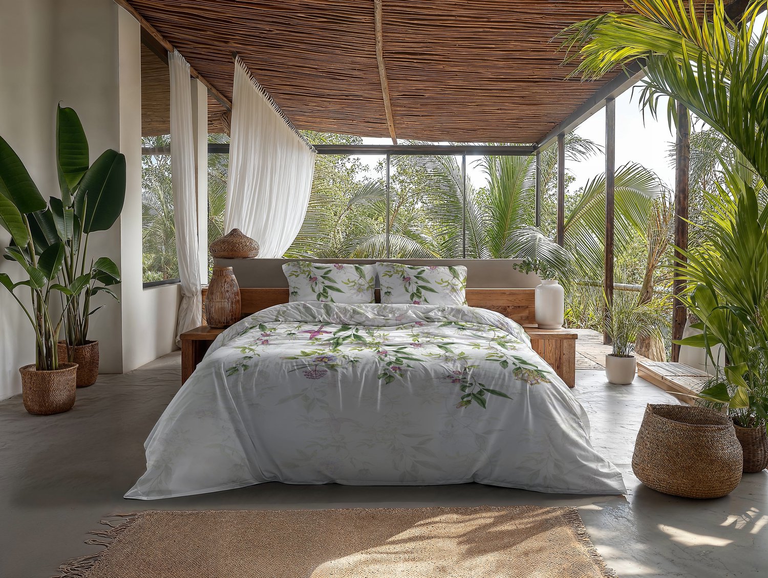 Heckettlane Dekbedovertrek Anula - Off-White - Dekbedovertrek van 100% Katoen-Satijn - Bloemen - Dekbedovertrek 260x200-220 cm - Lits-Jumeaux XL - Kalpitiya Anula Off-white