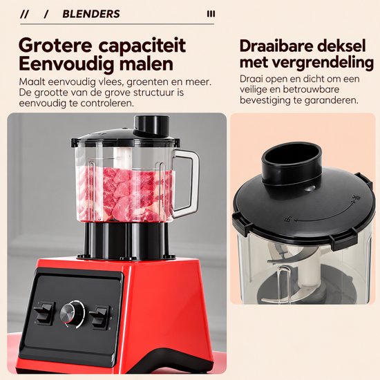 Sellino Blender - Keukenblender - Mixapparaat - Keukenmixer - Maalmachine - 3-in-1 - 3 Mengbekers - 15 Snelheidsstanden - Rood van Sellino — afbeelding 3