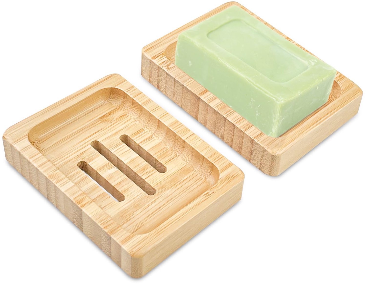 Houten Zeepdish met Afvoer - Set van 2