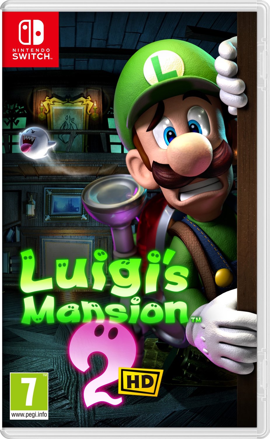 Hoes van Luigi's Mansion 2 HD voor Nintendo Switch met Luigi en een Boo.