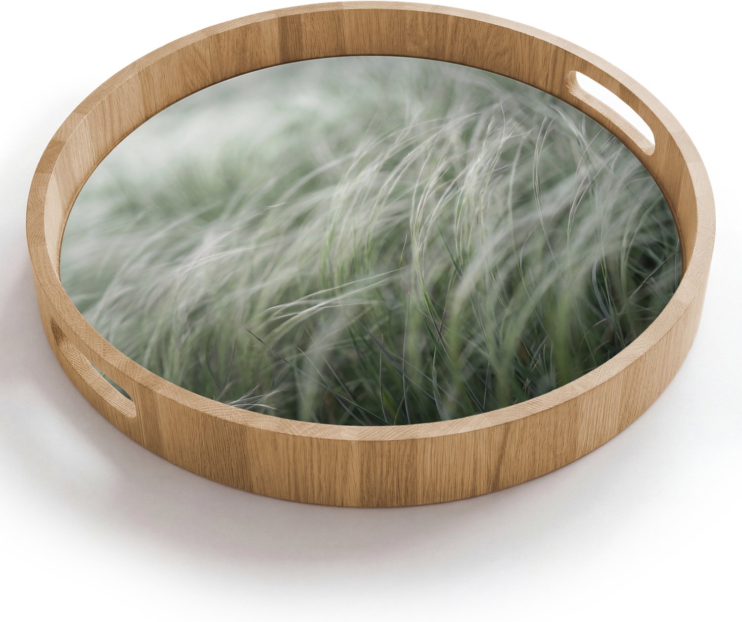 Dienblad rond 40x40 cm - Schootdienblad hout - Gras - Wazig - Natuur - Groen - Zacht - Borrelplank rechthoek - Plateau houten dienbladen