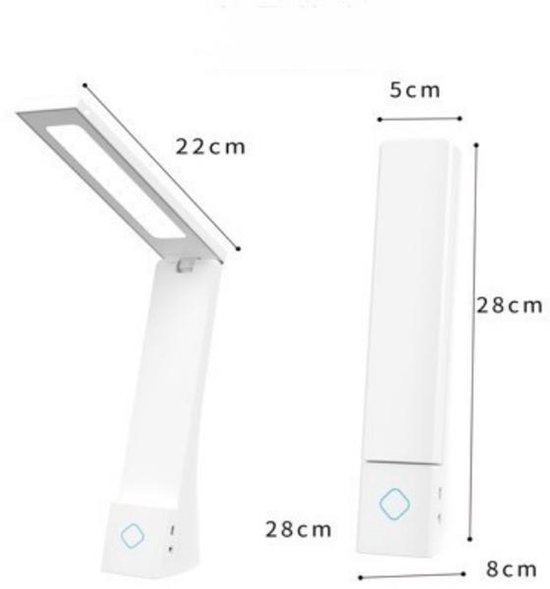 LED-bureaulamp – Oogbeschermende lamp – Aanraakbediening – 3 dimniveaus – 3 kleurmodi – 120° inklapbare bedlamp – 1200 mAh-accu – Oplaadbaar via USB – Hoogte: 28 cm – Wit — afbeelding 5
