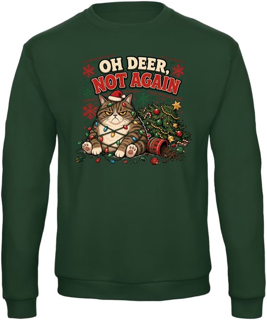 Oh Deer Not Again Kersttrui - Dames Heren - Kat - Unisex - Kerst Cadeau - Grappig - Foute Kersttrui - Donkergroen - Maat XXL