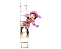 Pietenpop met losse ladder - Sinterklaasdecoratie - 40 cm - lila/roze pietenkostuum - Beekwilder design - handgemaakt
