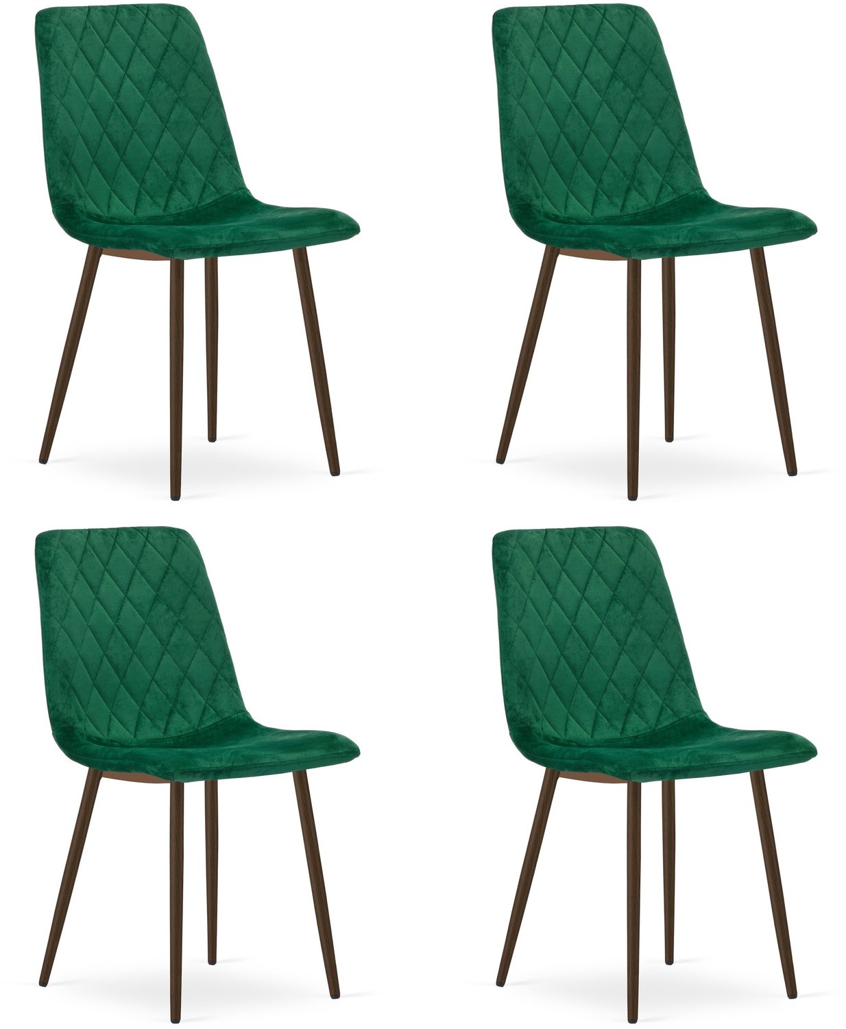 LEOBERT TURIN Eetkamerstoelen – Set van 4 – Groen Velvet – Walnootkleurige Houten Poten – Comfortabele Ergonomische Zitting – Modern Design – Velvet Stoel voor Woonkamer, Keuken en Eetkamer – Max. 110 kg per Stoel