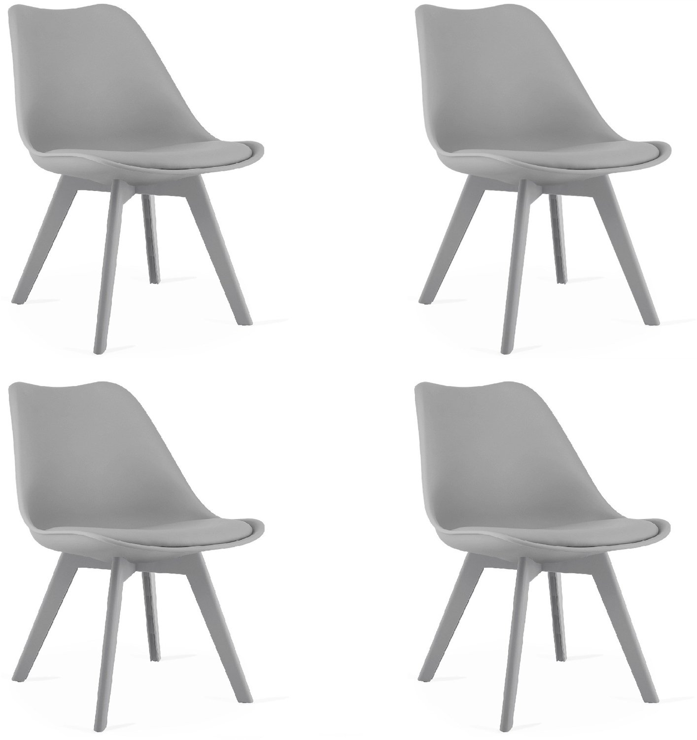LEOBERT MARK Eetkamerstoelen – Set van 4 – Grijs Kunststof met Kunstleren Zitkussen – Kunststof Poten – Comfortabele Zitting – Modern Design – Moderne Stoel voor Eettafel, Keuken en Eetkamer