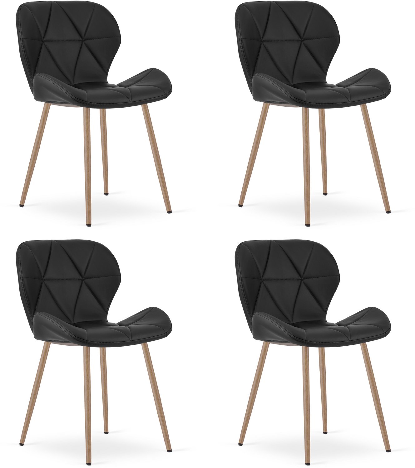 Oskar MANGO Eetkamerstoelen – Set van 4 – Zwart Kunstleer – Metalen Poten in Eikenlook – Comfortabele Gestoffeerde Zitting – Modern Design – Voor Woonkamer, Keuken en Eetkamer – Max. 110 kg per Stoel