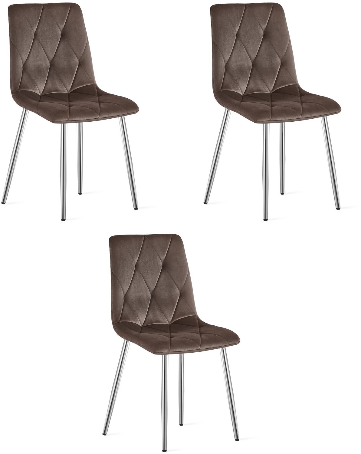 LEOBERT LIBRA Eetkamerstoelen – Set van 3 – Groen Velvet – Metalen Poten – Comfortabele Gestoffeerde Zitting – Modern Design – Velvet Stoel voor Woonkamer, Keuken en Eetkamer – Max. 110 kg per Stoel