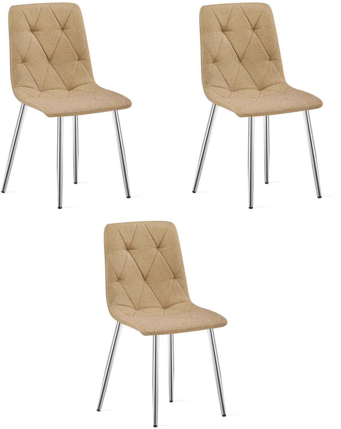 LEOBERT LIBRA Eetkamerstoelen – Set van 3 – Groen Stof – Metalen Poten – Comfortabele Gestoffeerde Zitting – Modern Design – Voor Woonkamer, Keuken en Eetkamer – Max. 110 kg per Stoel