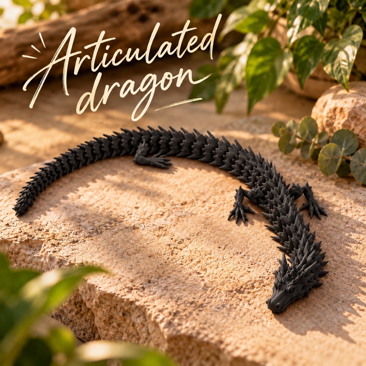 Articulated Dragon – Flexibele Draak – 31 cm – Beweegbare Fidget Draak – Fantasy Figuur – Zwart