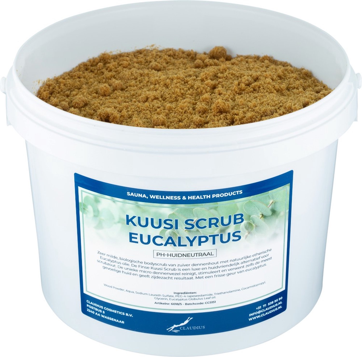 Claudius Kuusi Scrub Eucalyptus - 10 liter - met Etherische Eucalyptus Olie - Hydraterende Lichaamsscrub - Body Scrub