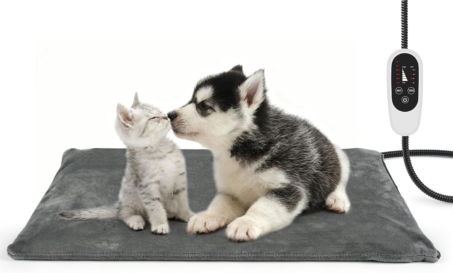 Verwarmingsmat Huisdieren - Elektrische Verwarmingsmat - elektrische deken voor huisdieren - Temperatuurinstelling in 6 standen - Verwarmingskussen voor katten en honden - Warmtemat Voor Katten & Hond - Machinewasbaar - 70×40 cm - grijs