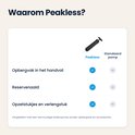 Tabel vergelijkt Peakless pomp met standaard pomp op opbergvak, naald en accessoires.