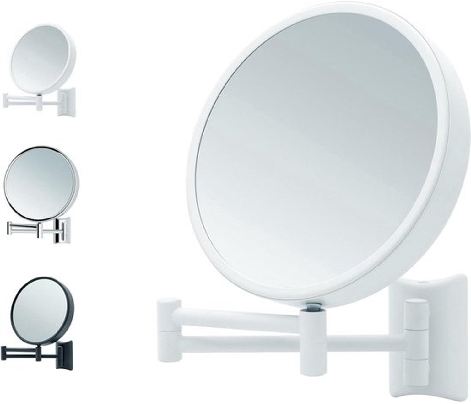 Imola make-upspiegel, 360° wandmontage - dubbelzijdige scheerspiegel - wit (3x/7x) - LED-verlichting. wandmodel