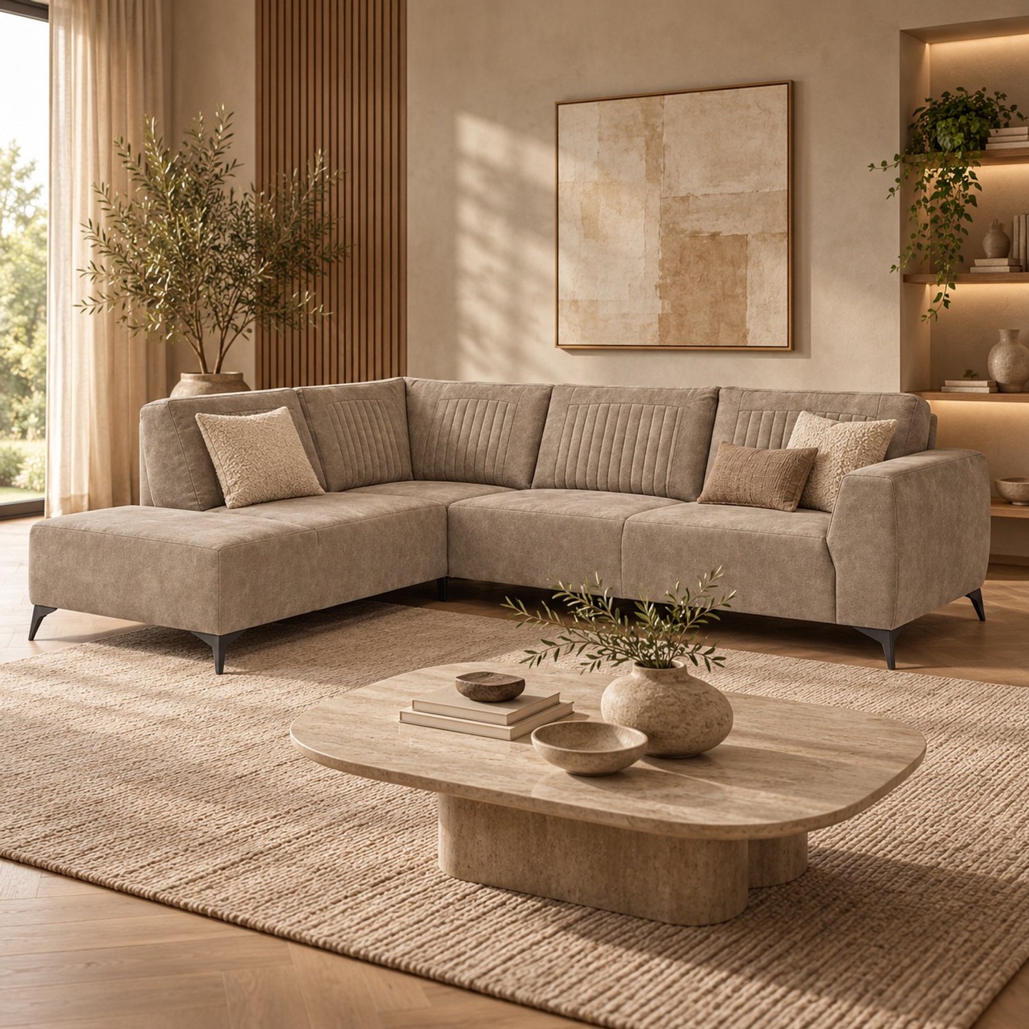 Hoekbank Jodi – Royale Loungebank in Bull Microleder – 4-Zits Hoekbank - Lounge links - Liver