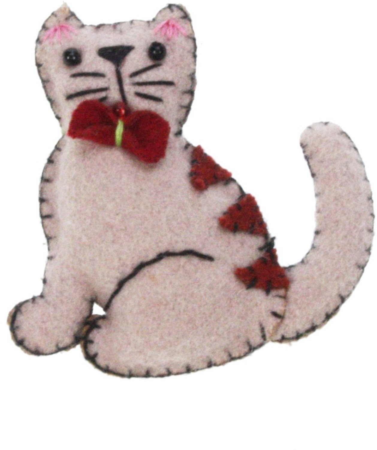 Broche Kat creme met vlinderstrik, vilt 6x1x6cm