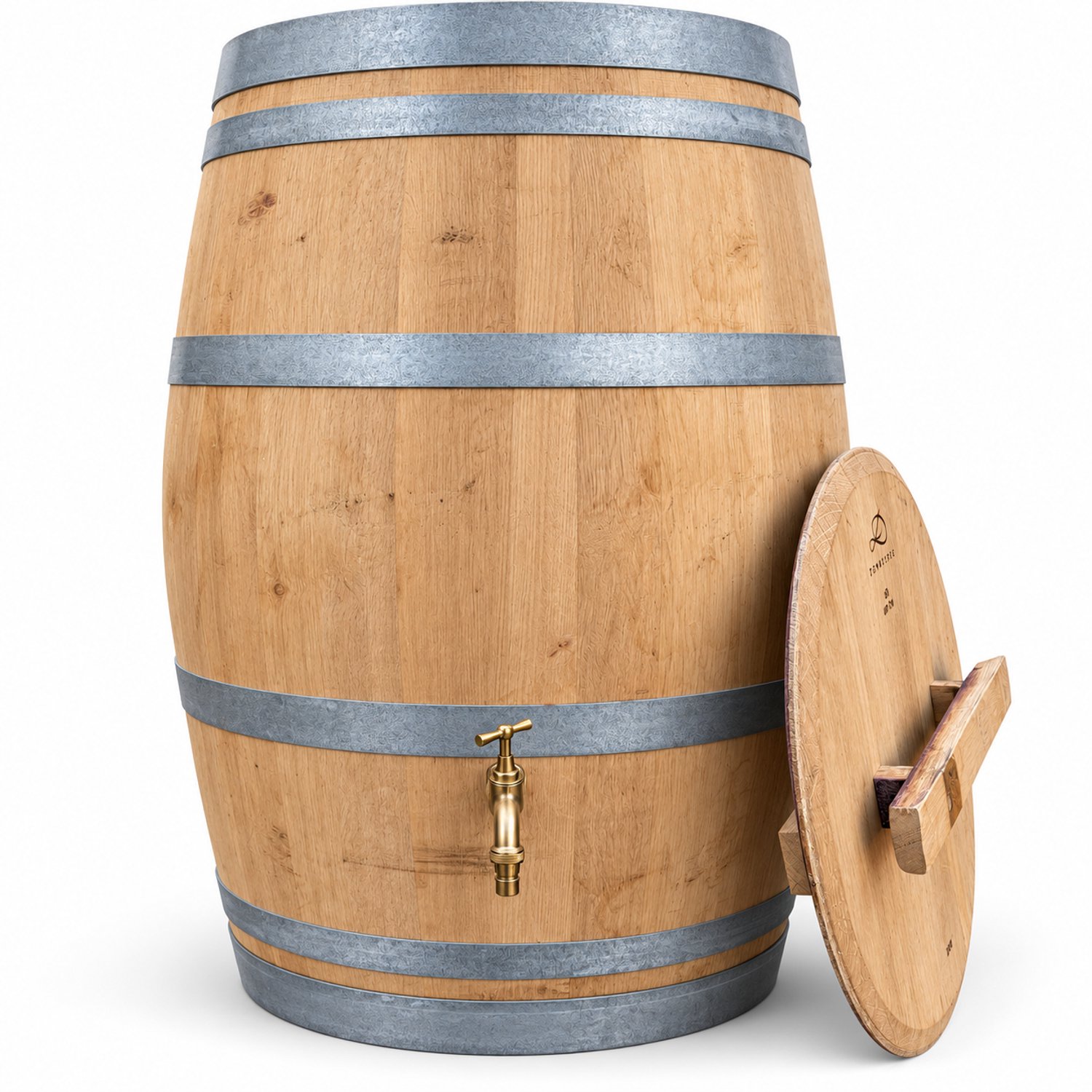 Houten regenton wijnvat 225 L - messing kraan - los deksel