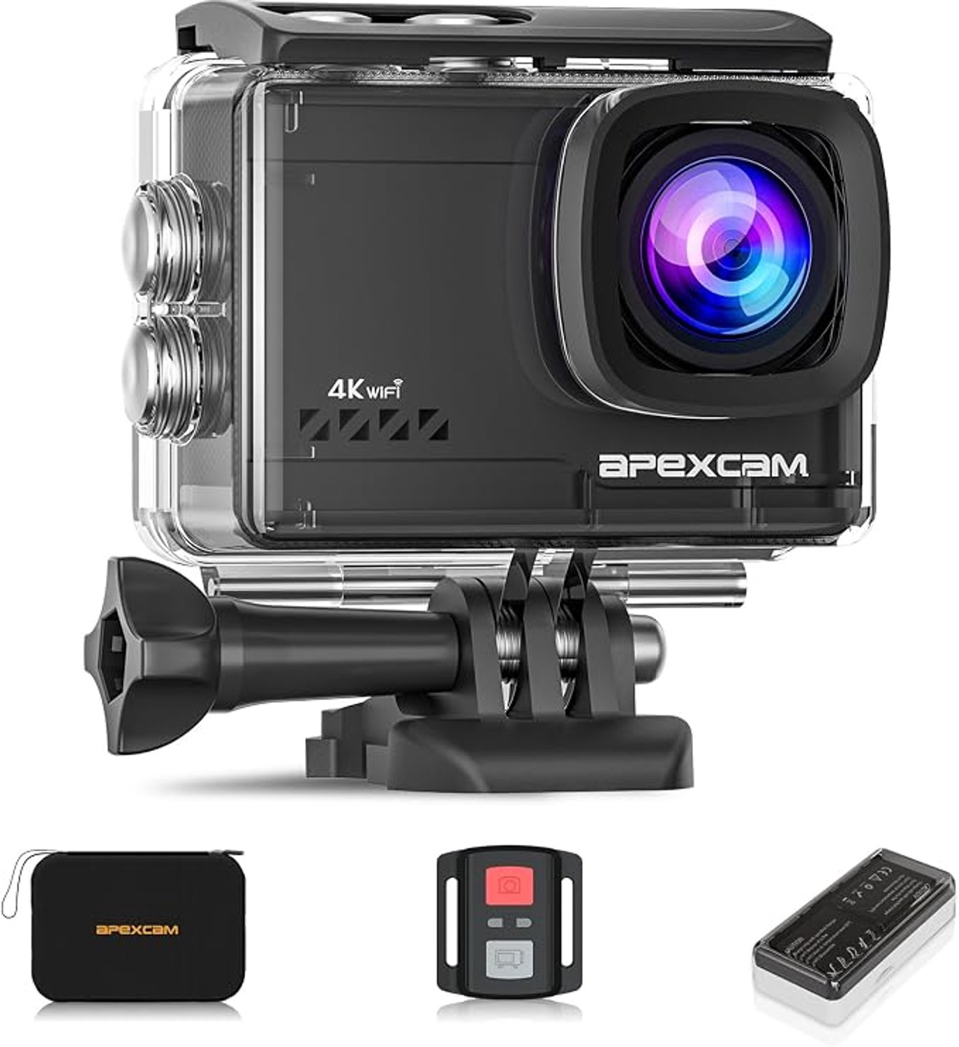 Apexcam M80 AIR Action Camera 4K Ultra HD – 20MP Onderwatercamera met WiFi & EIS Beeldstabilisatie – 40M Waterdicht – 170° Groothoeklens & 2.4G Afstandsbediening – Incl. Accessoireset