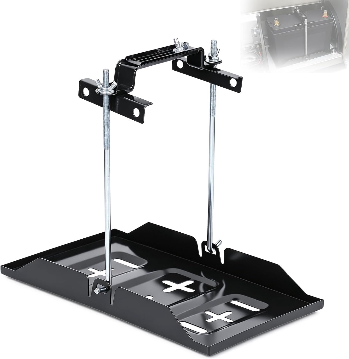 Accuhouder universele batterijbox-set 34 x 19,5 cm - metaal - verstelbare batterijhouder 16-23 cm - veilig rijden - ShopVlot