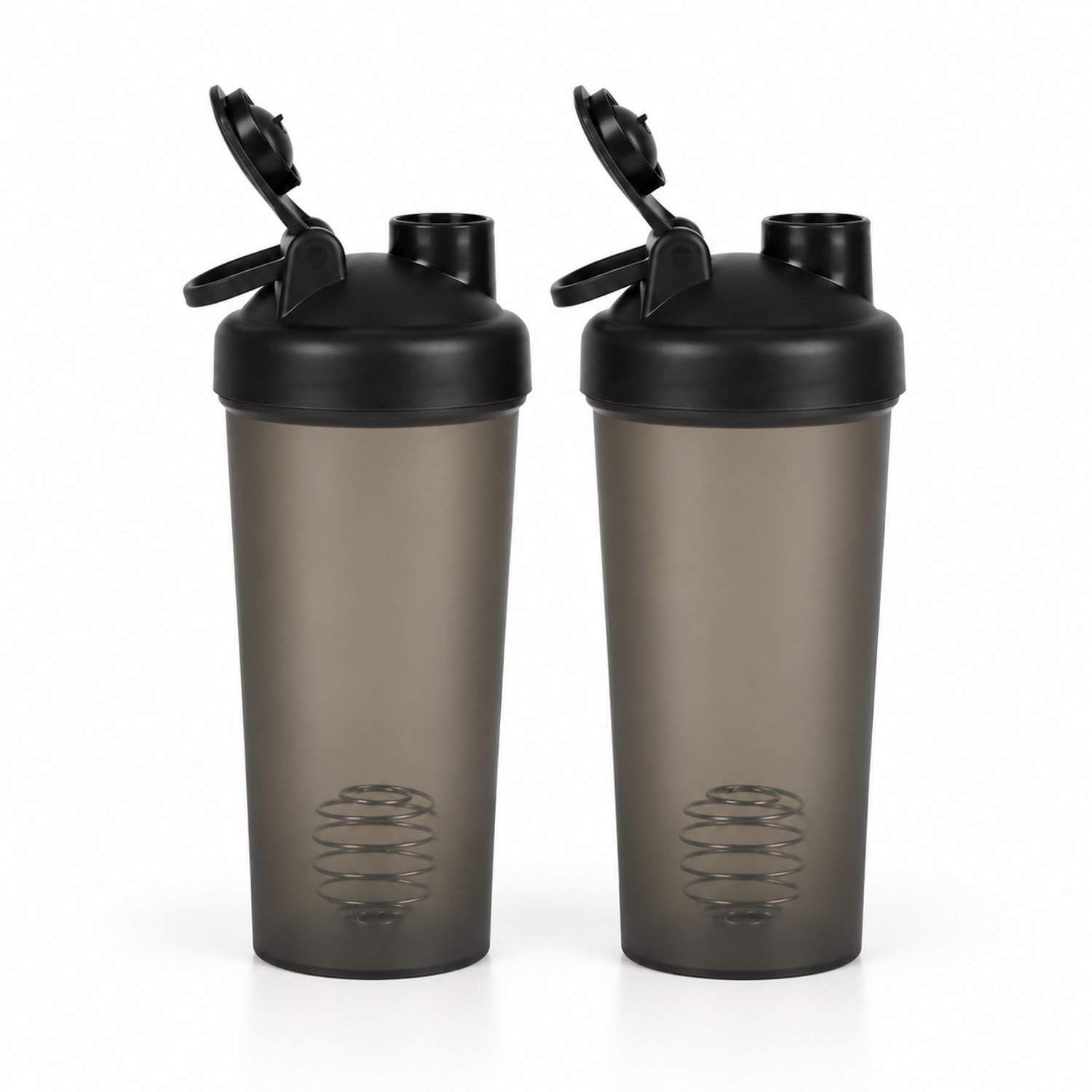 Shakebeker set van 2 - 600 ml per beker - Met RVS mengballen - Zwart/grijs
