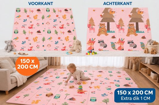 Speelmat Baby, Peuter & Kind 150x200 cm – Extra Dik Speelkleed – Voor Binnen & Buiten – Foam Kruipmat – Dubbelzijdig Opvouwbaar – Inclusief Opbergtas – Zacht & Veilig – Opvouwbare Speelmat Bosdieren & Natuur - baby cadeau - kraamcadeau — cadeau in Wonen & Interieur - foto 2