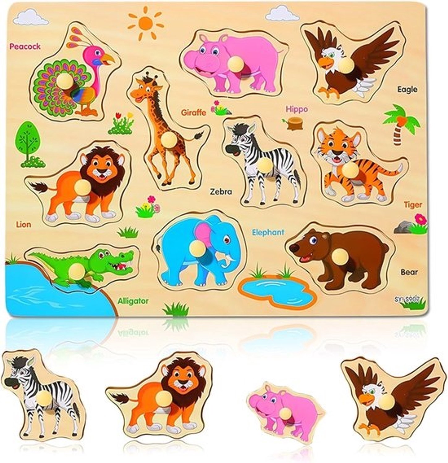 Houten puzzel met bosdieren voor peuters vanaf 1 jaar