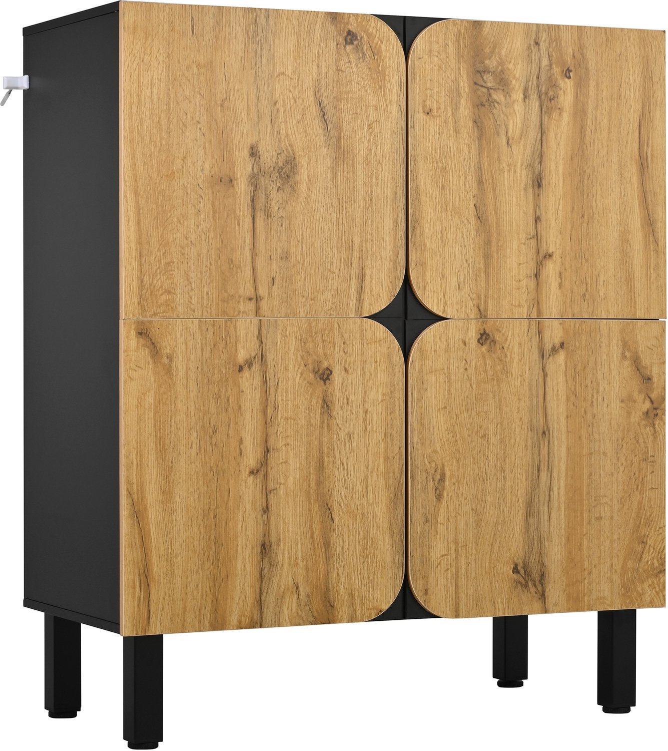 SONNENH Schoenenkast - Zwart en natuurlijke houtlook - 4 deuren en 4 verstelbare planken - 80 x 38,5 x 95 cm