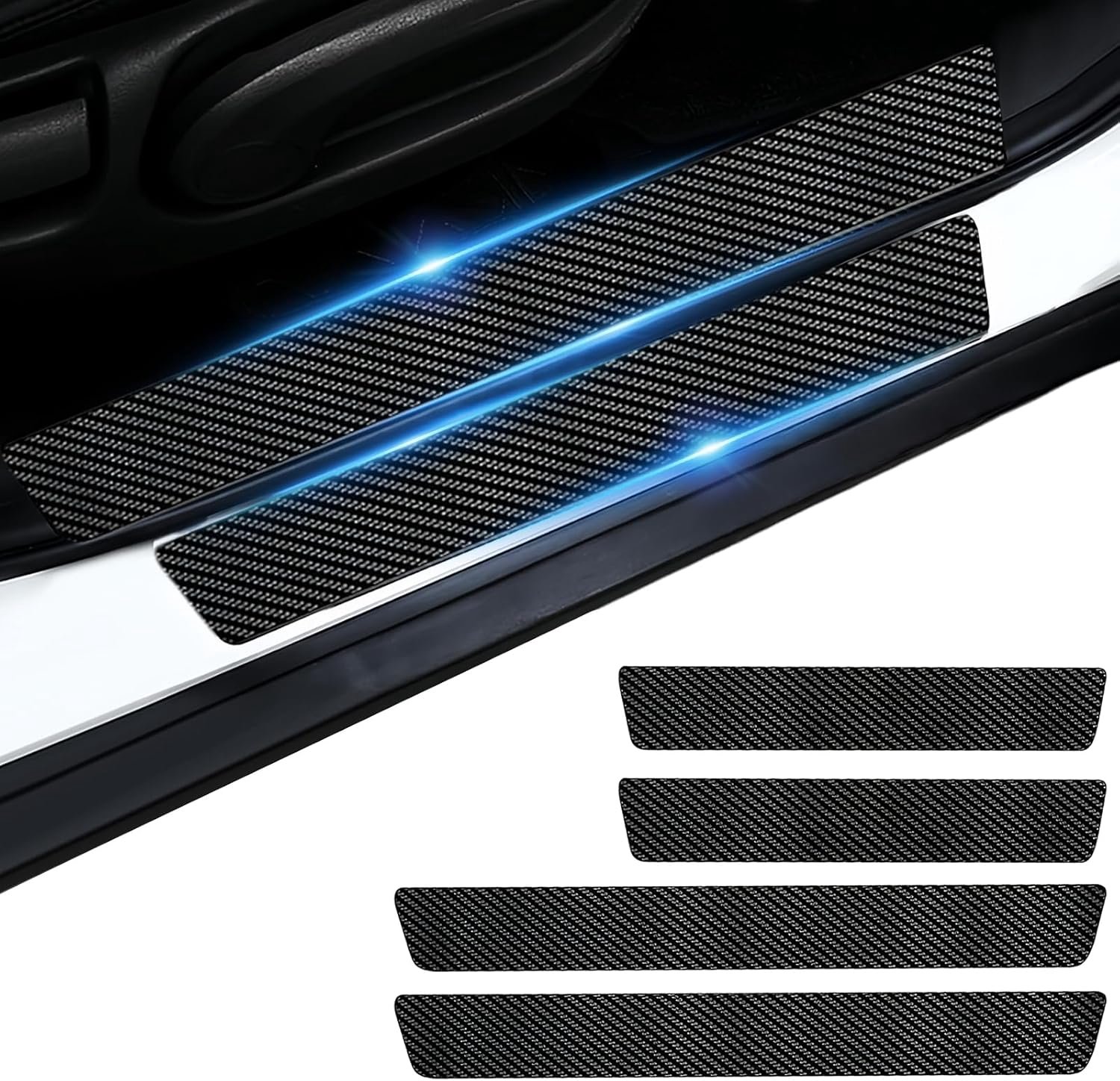 Deursill stickers - 4 stuks - carbonfiber folie - krasbestendig - optimale bescherming voor autodeuren - ShopVlot
