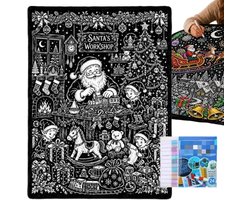 DIY-inkleurdeken-set - Kerstmis - Kerstelementen - DIY kleurdeken - Grote teken-deken - 150×130cm - Wasbaar creatief kleed – Inclusief 24 stiften - DIY-inkleurdeken voor volwassenen & kinderen – voor creatief spelen thuis