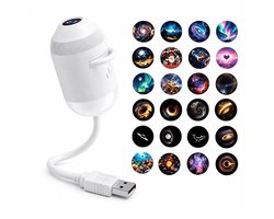 Sterren Projector - 2-in-1 Projector - met 24 Films - Sterrenprojector - USB-poort - Nachtlampje - flexibele zwanenhals (360° draaibaar) - Heelal - Sterrenlamp - Plug-and-play - USB Aangedreven - voor slaapkamers en gebruik in de auto