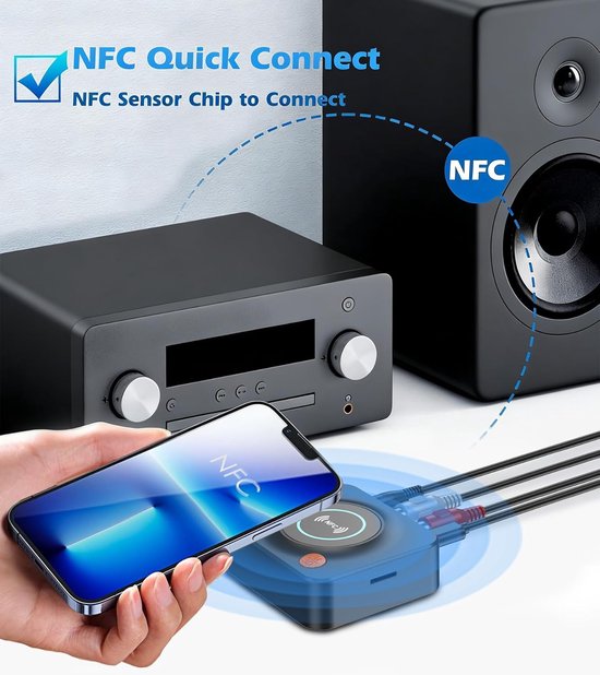 Bluetooth Ontvanger voor Stereo - NFC Audio Adapter - RCA & 3,5 mm AUX - Draadloos Muziek Streamen - TF-kaart - 3D Geluidsmodus - Automatische Koppeling - 10 m Bereik - Voor Oude Speakers & Versterkers — afbeelding 4