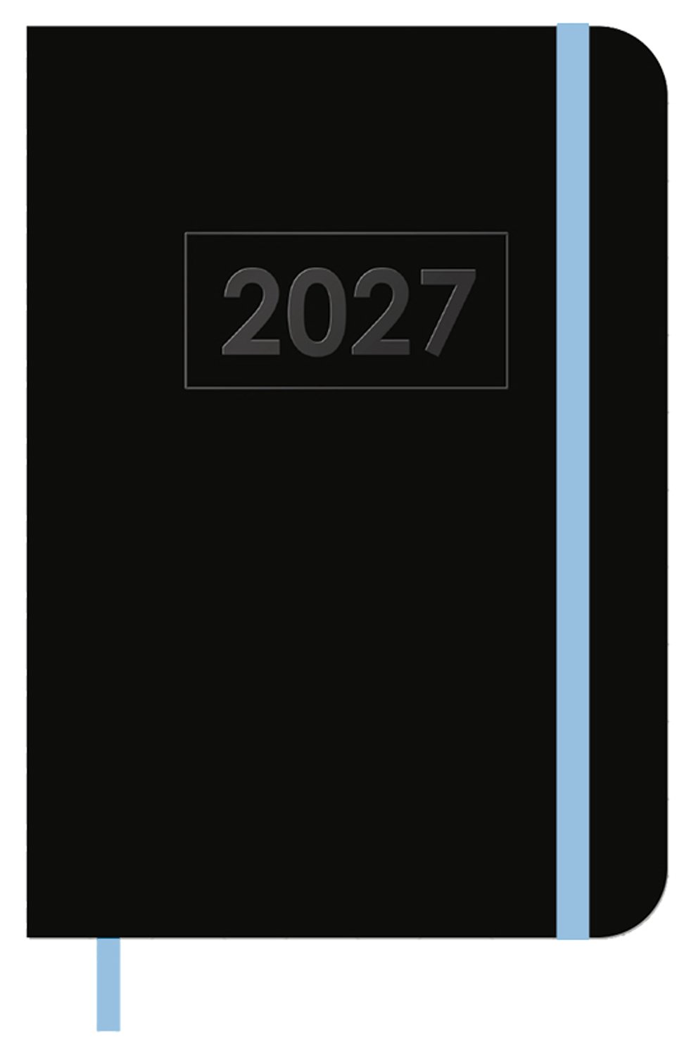 MGPcards - A6 Agenda 2027 - Sluiting Elastiek - Weekoverzicht 1w/2p - Zwart + Blauw elastiek - Ruime vakken - 10,5 x 14,8 cm