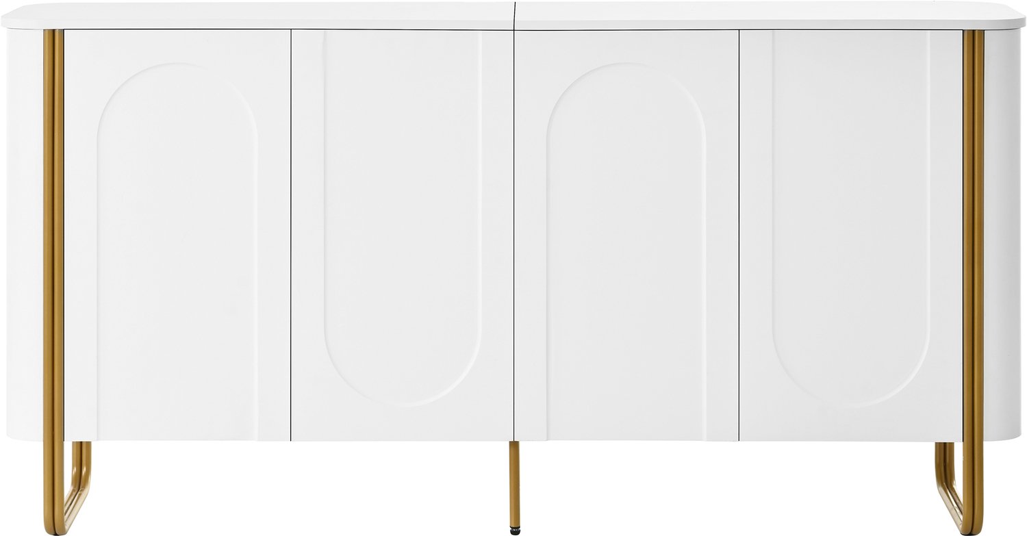 SONNENH Wit dressoir met 4 push-to-open deuren, boogreliëf en metalen voeten - 160 x 35 x 80,5 cm