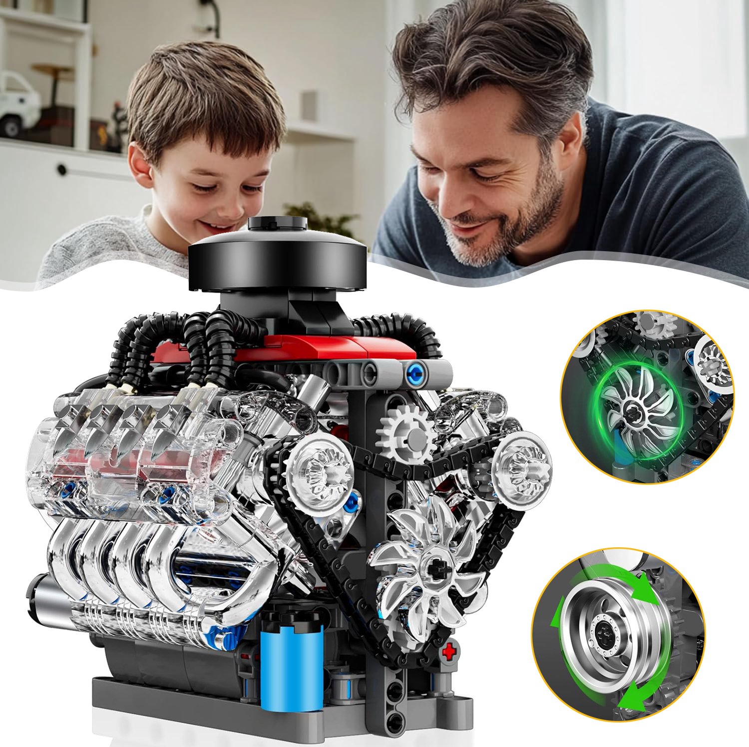 Technik V8-Motormodelbouwset - MOC-Bouwsteenset - Bouwset Met Minimotor Voor Tieners - Mechanische Bouwspeelsets