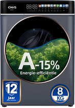 CHiQ CW086581AX - Lave-linge - 8 KG - Installation gratuite incluse - Space Pro - Classe énergétique A-15% - Écran tactile LED de 13,5 pouces - 12 programmes - AI Smart - Lavage à la vapeur & Quick Wash - 12 ans de garantie sur le moteur