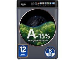 CHiQ CW086581AX - Wasmachine - 8 KG - Space Pro - Energielabel A-15% - 13.5 Inch Led-touchscreen - 12 programma's - AI Smart - Stoomwassen & Quick Wash - 12 jaar garantie op motor
