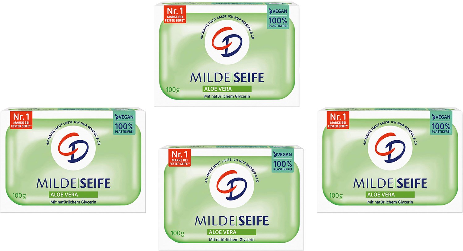 CD - Aloë Vera zeep - Milde Zeep- 100% Microplastic vrij - Vegan - 100 gr. - Voordeelset 4 stuks!!