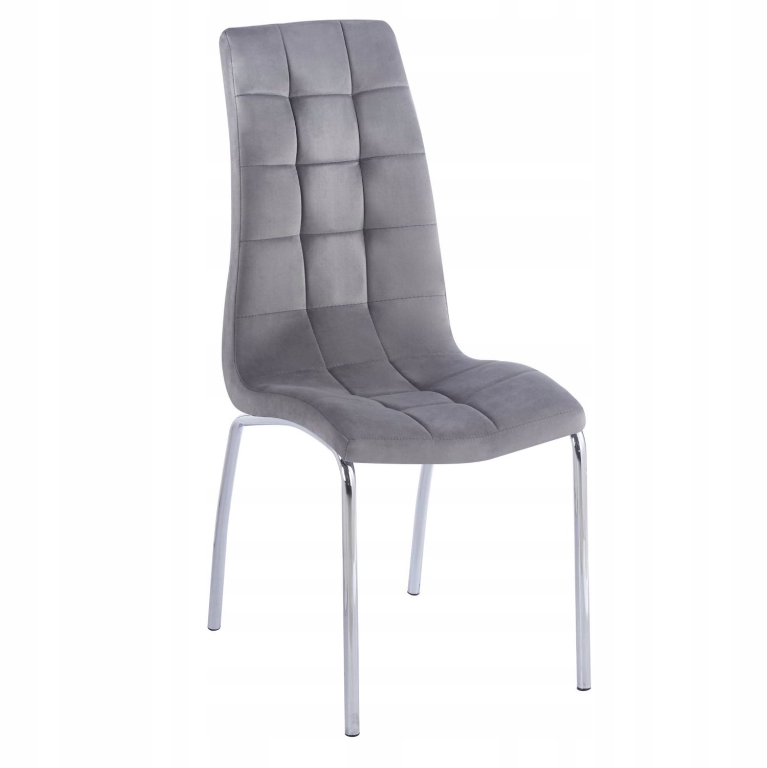 Furnitex DC2-092V - Eetkamerstoel - Grijs fluwelen bekleding - Gestikt patroon - Verchroomde poten