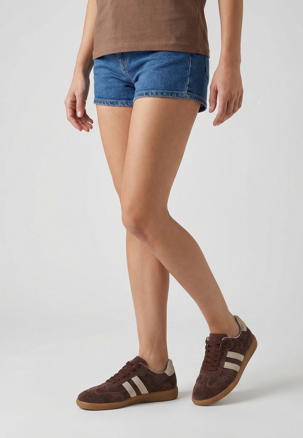 Dames sneakers - Bruin suède - Beige inzetten - Maat 37