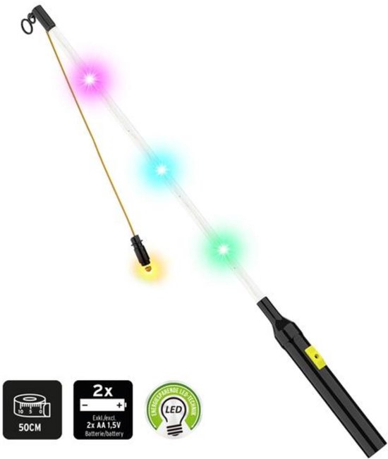Cepewa Lampionstokje - 3x - met 4 LED lichtjes - excl. batterijen - 50 cm - zwart — afbeelding 3