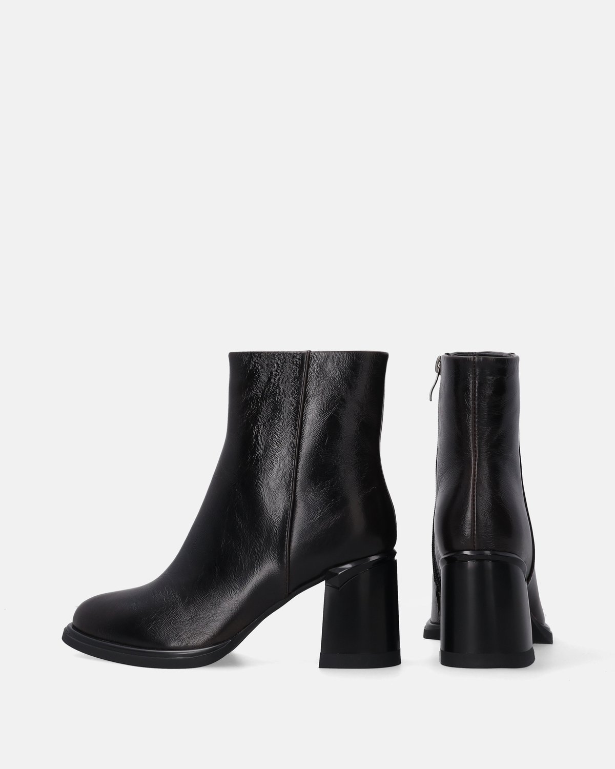 Dames Enkellaarzen - Echt leer - Zwart - Blokhak van 8 cm