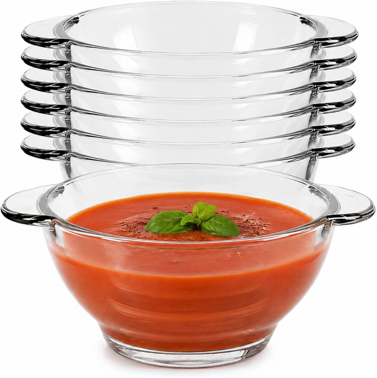 Vivalto Soepkommen - 6x stuks - 13 x 6.5 cm - glas - 435 ml - kommetjes / schaaltjes - stapelbaar