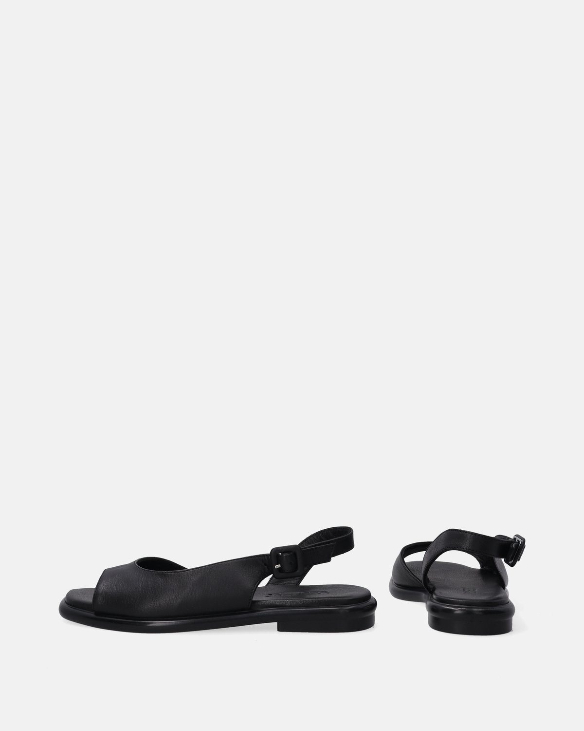 Zwarte Leren Sandalen met Vierkante Neus - Platte Sandalen - Hakhoogte 2,5 cm