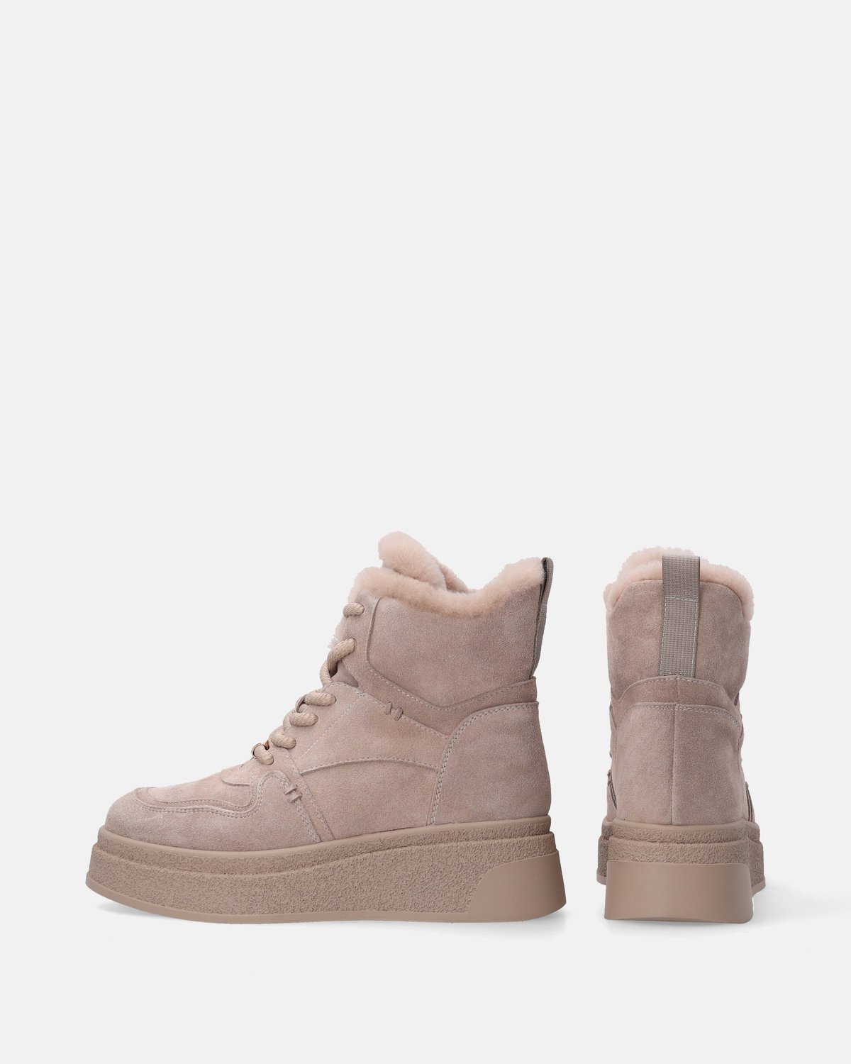 Beige suède enkellaarsjes - Gevoerd met imitatiebont - Hakhoogte 5 cm