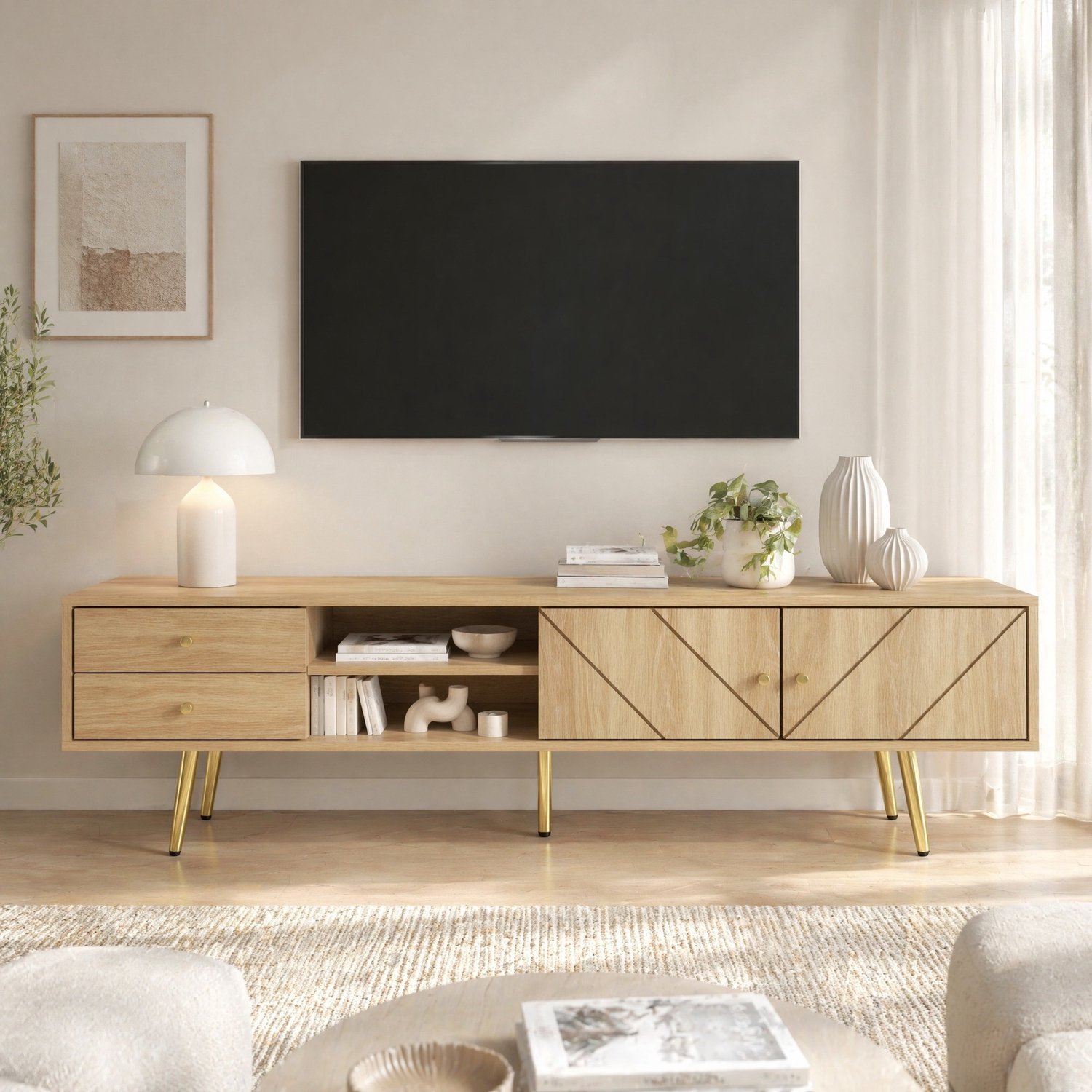 CHICFURN TV-meubel - Opbergruimte - 2 lades en 2 deuren - Houtkleur
