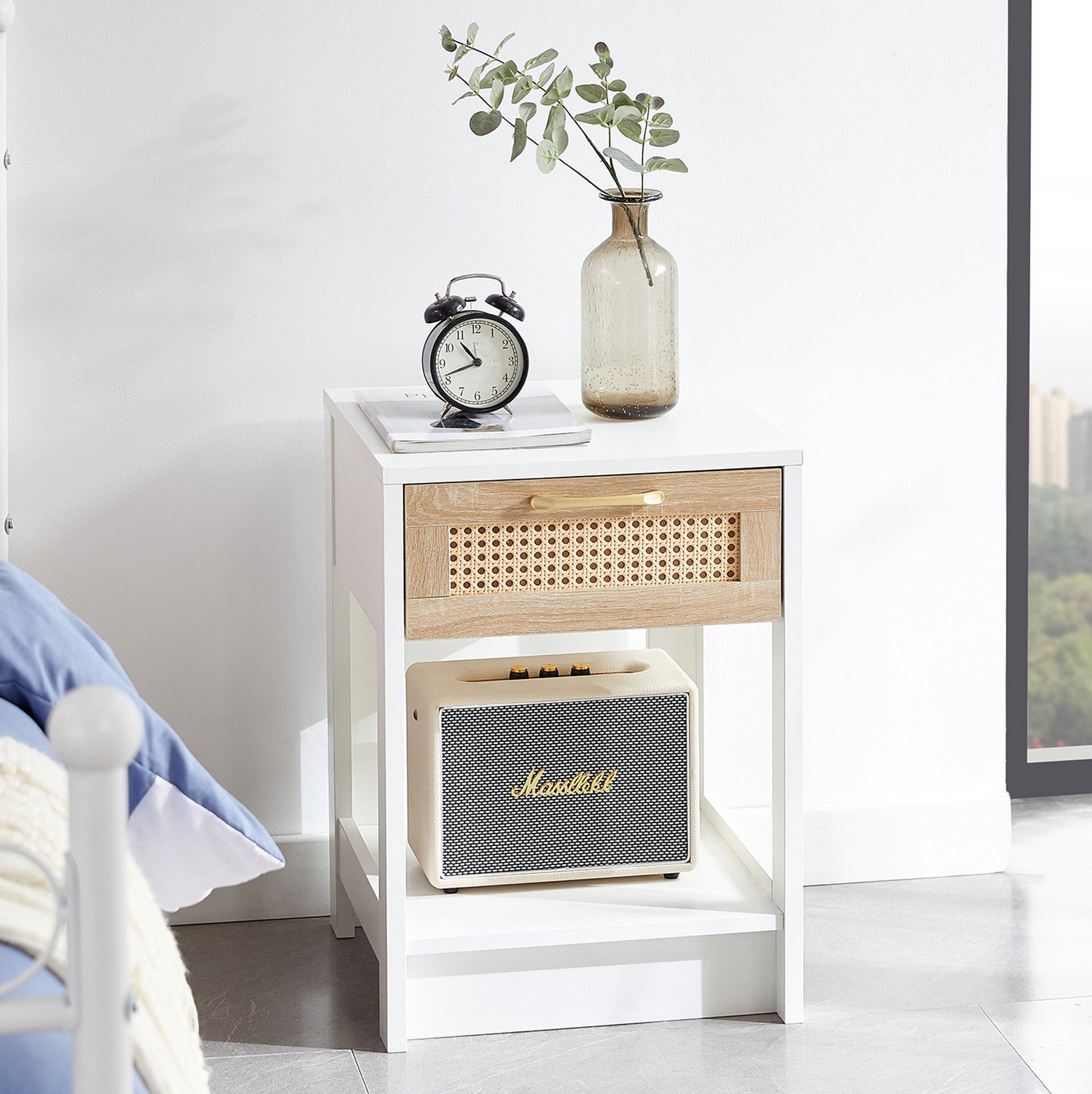 CHICFURN Bijzettafel - met lade - open onderplank - naturel en wit