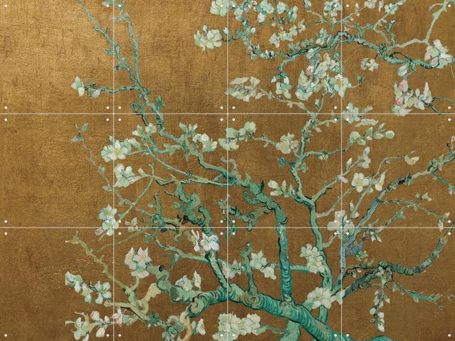IXXI Amandelbloesem Gold, Vincent van Gogh (1853 - 1890) & Van Gogh Museum - 80 x 60 cm - Grote wanddecoratie en posters - Art Nouveau, Slaapkamer Groen / Goud / Wit